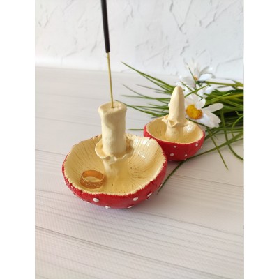 Amanita mushroom jewelry holder Woodland incense stick holder