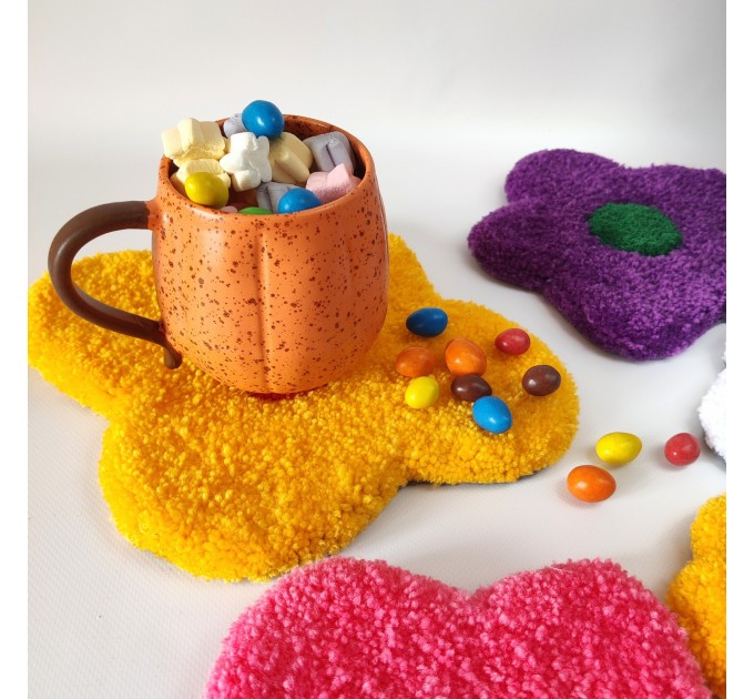 Daisy flowers coasters Indie flower tufted mug rug 