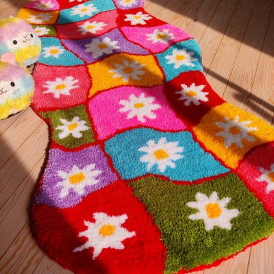 Rainbow daisy rug runner