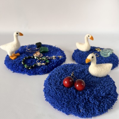 Goose drink coaster Hand-tufted blue lake cup coaster
