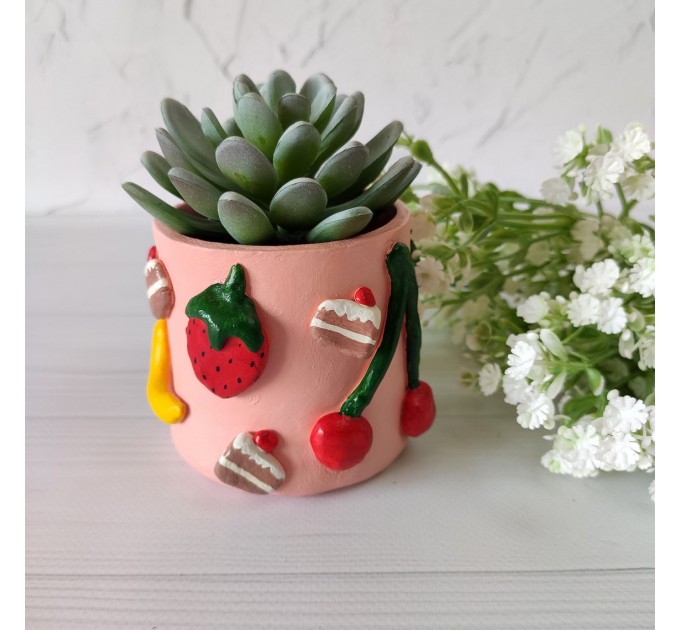 Cute fruit pot for plant Pink pot with saucer