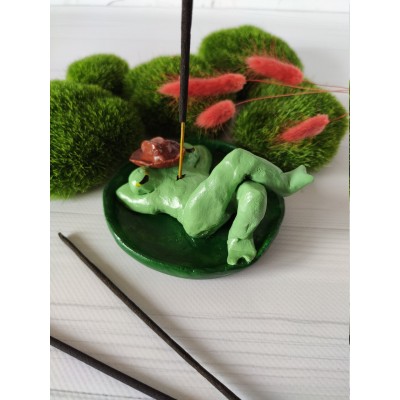 Cowboy frog incense holder Cute sleeping froggy with cowboy hat