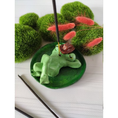 Cowboy frog incense holder Cute sleeping froggy with cowboy hat