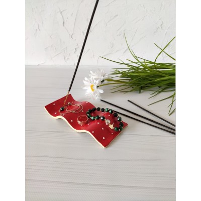 Wavy incense holder Textured red polka dot incense stick burner