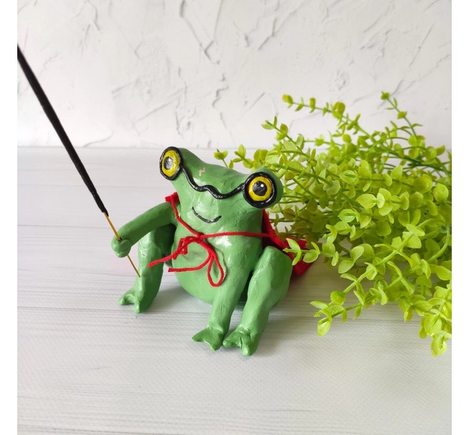 Sitting frog with red cloak incense holder Wizard