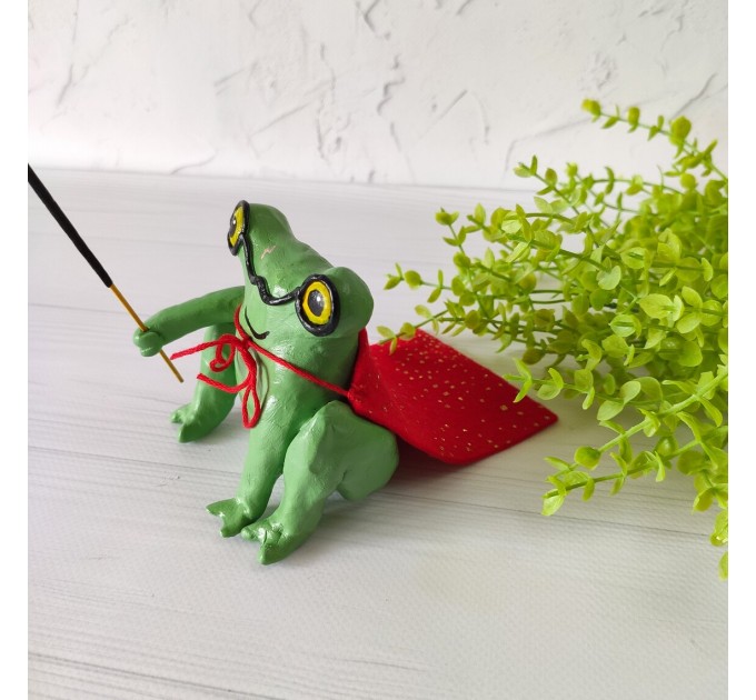 Sitting frog with red cloak incense holder Wizard