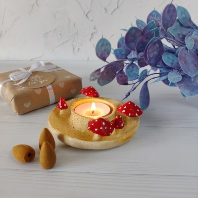 Nature amanita mushroom tea light candle holder Cottagecore home decor