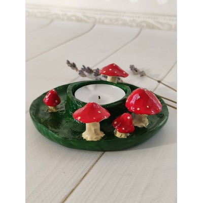 Amanita mushrooms tea light candle holder Cottagecore home decor