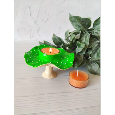 Acid green amanita mushroom tea light candle holder Psychedelic decor