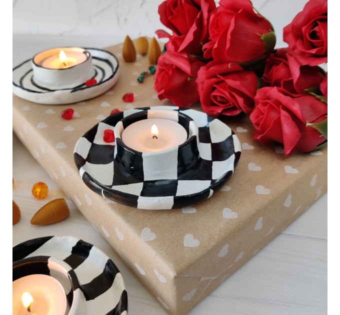 Black and white geometric tealight candle holders 